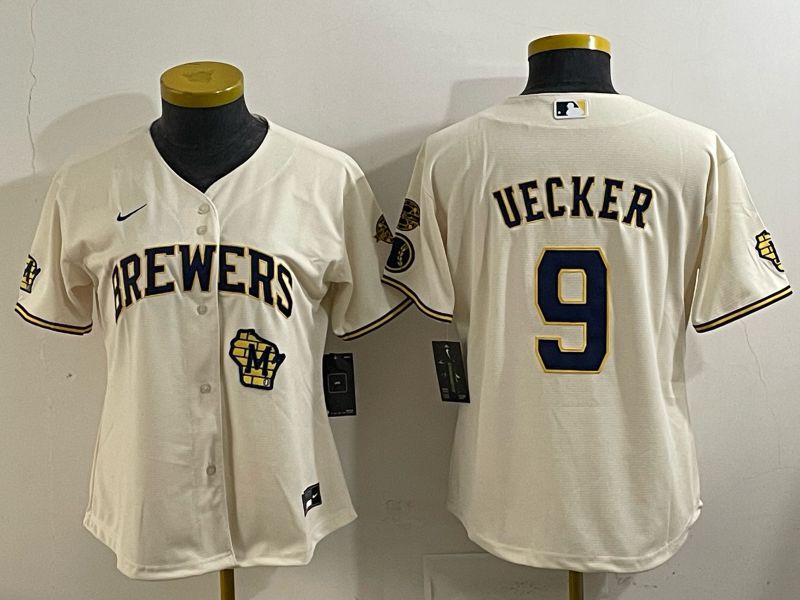 Women 2025 Milwaukee Brewers #9 Uecker Cream 2025 Nike MLB Jersey 015